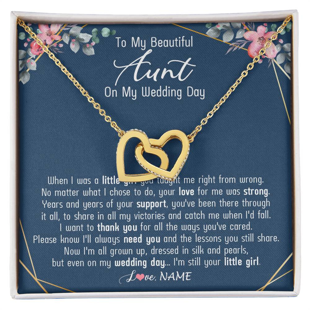 Interlocking Hearts Necklace 18K Yellow Gold Finish | 1 | Personalized To My Beautiful Aunt Necklace From Niece On My Wedding Day Aunt Of The Bride From Niece Aunt Jewelry Customized Gift Box Message Card | teecentury