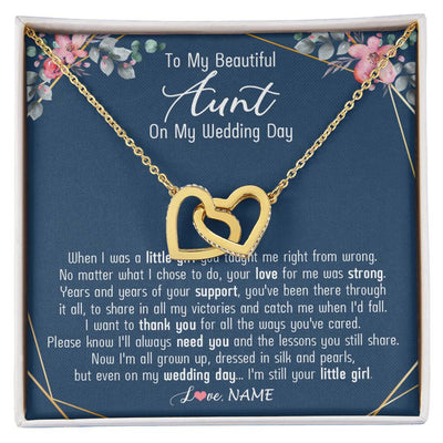 Interlocking Hearts Necklace 18K Yellow Gold Finish | 1 | Personalized To My Beautiful Aunt Necklace From Niece On My Wedding Day Aunt Of The Bride From Niece Aunt Jewelry Customized Gift Box Message Card | teecentury
