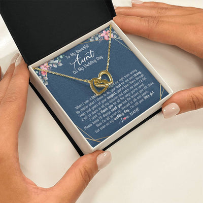 Interlocking Hearts Necklace 18K Yellow Gold Finish | 2 | Personalized To My Beautiful Aunt Necklace From Niece On My Wedding Day Aunt Of The Bride From Niece Aunt Jewelry Customized Gift Box Message Card | teecentury