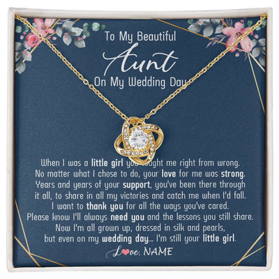 Love Knot Necklace 18K Yellow Gold Finish | 1 | Personalized To My Beautiful Aunt Necklace From Niece On My Wedding Day Aunt Of The Bride From Niece Aunt Jewelry Customized Gift Box Message Card | teecentury