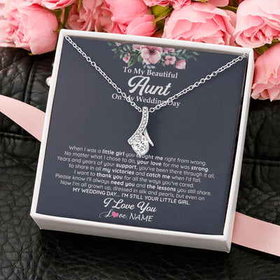 Alluring Beauty Necklace 14K White Gold Finish | 2 | Personalized To My Beautiful Aunt On My Wedding Day Necklace From Niece Little Girl Aunt Of Bride Wedding Day Jewelry Customized Gift Box Message Card | teecentury