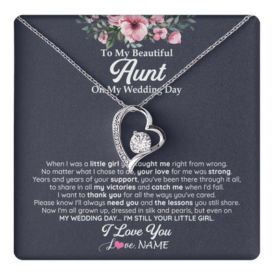 Forever Love Necklace 14K White Gold Finish | 1 | Personalized To My Beautiful Aunt On My Wedding Day Necklace From Niece Little Girl Aunt Of Bride Wedding Day Jewelry Customized Gift Box Message Card | teecentury
