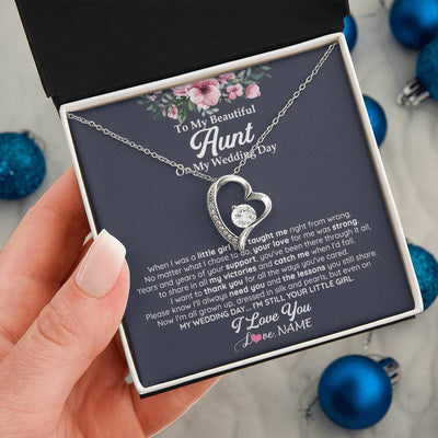 Forever Love Necklace 14K White Gold Finish | 2 | Personalized To My Beautiful Aunt On My Wedding Day Necklace From Niece Little Girl Aunt Of Bride Wedding Day Jewelry Customized Gift Box Message Card | teecentury