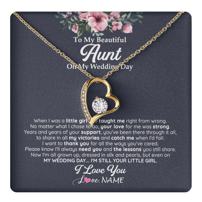Forever Love Necklace 18K Yellow Gold Finish | 1 | Personalized To My Beautiful Aunt On My Wedding Day Necklace From Niece Little Girl Aunt Of Bride Wedding Day Jewelry Customized Gift Box Message Card | teecentury