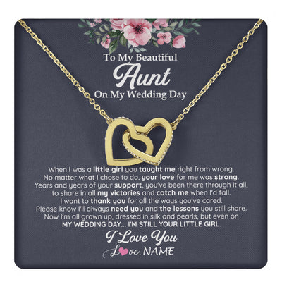 Interlocking Hearts Necklace 18K Yellow Gold Finish | 1 | Personalized To My Beautiful Aunt On My Wedding Day Necklace From Niece Little Girl Aunt Of Bride Wedding Day Jewelry Customized Gift Box Message Card | teecentury