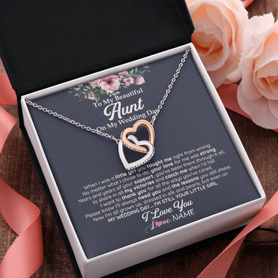 Interlocking Hearts Necklace Stainless Steel & Rose Gold Finish | 2 | Personalized To My Beautiful Aunt On My Wedding Day Necklace From Niece Little Girl Aunt Of Bride Wedding Day Jewelry Customized Gift Box Message Card | teecentury