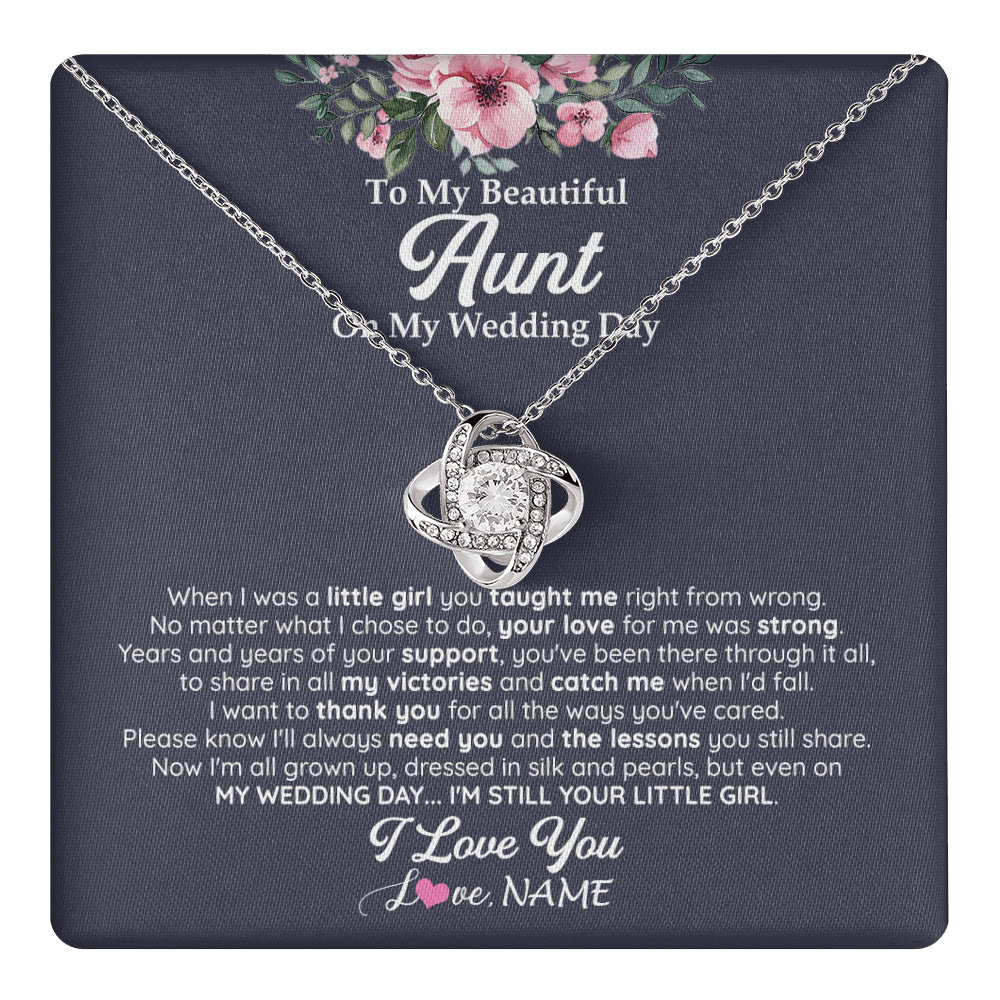 Love Knot Necklace 14K White Gold Finish | 1 | Personalized To My Beautiful Aunt On My Wedding Day Necklace From Niece Little Girl Aunt Of Bride Wedding Day Jewelry Customized Gift Box Message Card | teecentury