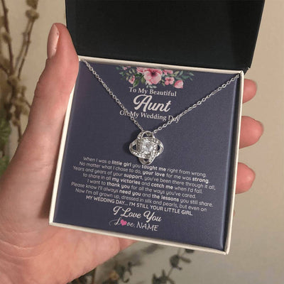 Love Knot Necklace 14K White Gold Finish | 2 | Personalized To My Beautiful Aunt On My Wedding Day Necklace From Niece Little Girl Aunt Of Bride Wedding Day Jewelry Customized Gift Box Message Card | teecentury
