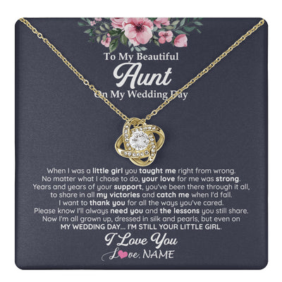 Love Knot Necklace 18K Yellow Gold Finish | 1 | Personalized To My Beautiful Aunt On My Wedding Day Necklace From Niece Little Girl Aunt Of Bride Wedding Day Jewelry Customized Gift Box Message Card | teecentury