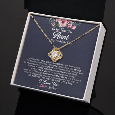 Love Knot Necklace 18K Yellow Gold Finish | 2 | Personalized To My Beautiful Aunt On My Wedding Day Necklace From Niece Little Girl Aunt Of Bride Wedding Day Jewelry Customized Gift Box Message Card | teecentury