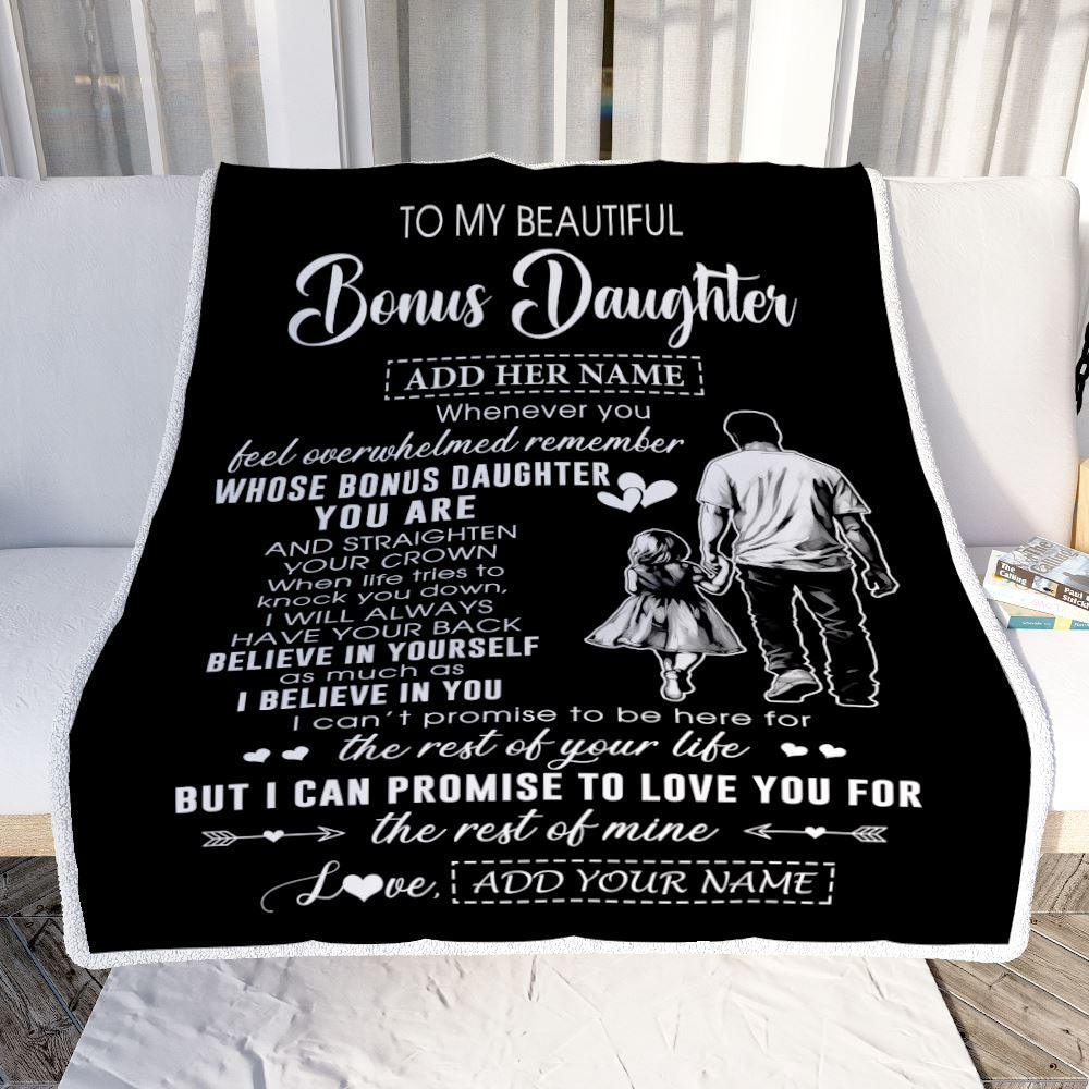 Personalized To My Beautiful Bonus Daughter Blanket From Step Dad Believe In Yourself Stepdaughter Birthday Gifts Christmas Customized Fleece Throw Blanket | teecentury