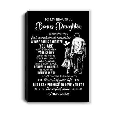 Personalized To My Beautiful Bonus Daughter Canvas From Step Dad Believe In Yourself Stepdaughter Birthday Gifts Christmas Custom Wall Art Print Framed Canvas | teecentury