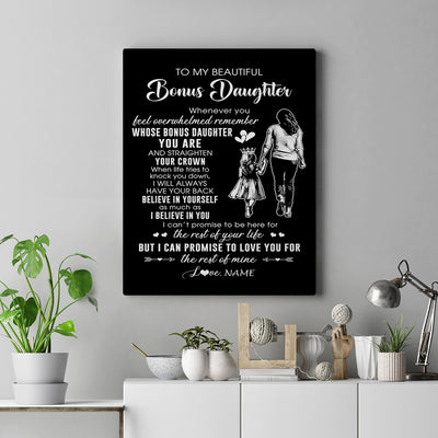 Personalized To My Beautiful Bonus Daughter Canvas From Step Mom Believe In Yourself Stepdaughter Birthday Gifts Christmas Custom Wall Art Print Framed Canvas | teecentury