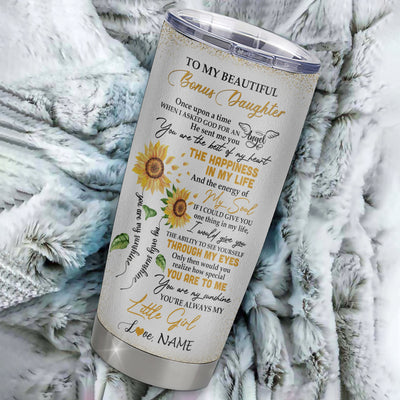 Personalized To My Beautiful Bonus Daughter From Step Mom Stainless Steel Tumbler Cup I Love You To Moon Elephant Sunflower Stepdaughter Birthday Christmas Travel Mug | teecentury
