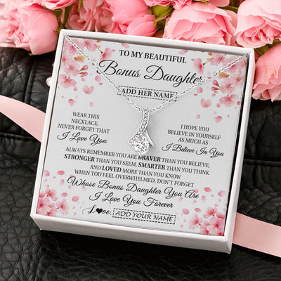 Alluring Beauty Necklace 14K White Gold Finish | 2 | Personalized To My Beautiful Bonus Daughter From Stepdad Stepmom Necklace Never Forget Birthday Gifts For Stepdaughter Gift Christmas Gift Box Message Card | teecentury.myshopify
