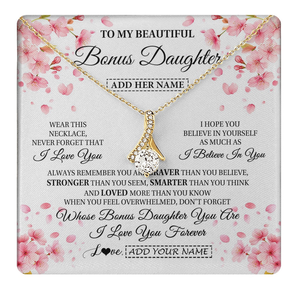Alluring Beauty Necklace 18K Yellow Gold Finish | 1 | Personalized To My Beautiful Bonus Daughter From Stepdad Stepmom Necklace Never Forget Birthday Gifts For Stepdaughter Gift Christmas Gift Box Message Card | teecentury.myshopify