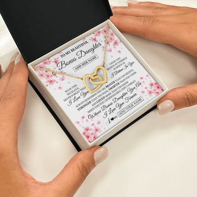 Interlocking Hearts Necklace 18K Yellow Gold Finish | 2 | Personalized To My Beautiful Bonus Daughter From Stepdad Stepmom Necklace Never Forget Birthday Gifts For Stepdaughter Gift Christmas Gift Box Message Card | teecentury.myshopify