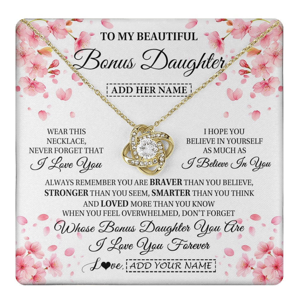 Love Knot Necklace 18K Yellow Gold Finish | 1 | Personalized To My Beautiful Bonus Daughter From Stepdad Stepmom Necklace Never Forget Birthday Gifts For Stepdaughter Gift Christmas Gift Box Message Card | teecentury.myshopify