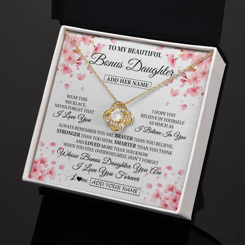 Love Knot Necklace 18K Yellow Gold Finish | 2 | Personalized To My Beautiful Bonus Daughter From Stepdad Stepmom Necklace Never Forget Birthday Gifts For Stepdaughter Gift Christmas Gift Box Message Card | teecentury.myshopify