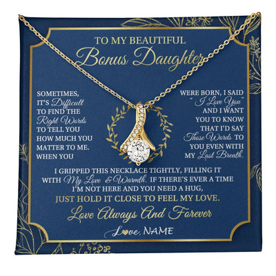 Alluring Beauty Necklace 18K Yellow Gold Finish | 1 | Personalized To My Beautiful Bonus Daughter From Stepmom Dad I Gripped This Necklace Jewelry Birthday Gifts Christmas Customized Gift Box Message Card | teecentury