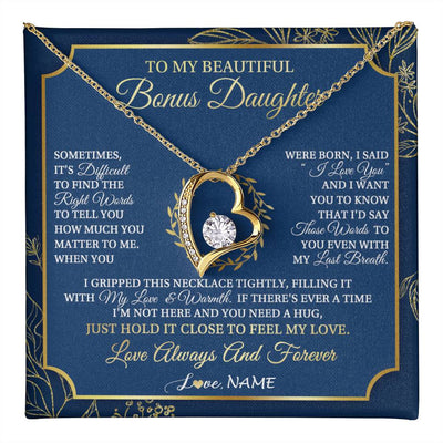 Forever Love Necklace 18K Yellow Gold Finish | 1 | Personalized To My Beautiful Bonus Daughter From Stepmom Dad I Gripped This Necklace Jewelry Birthday Gifts Christmas Customized Gift Box Message Card | teecentury