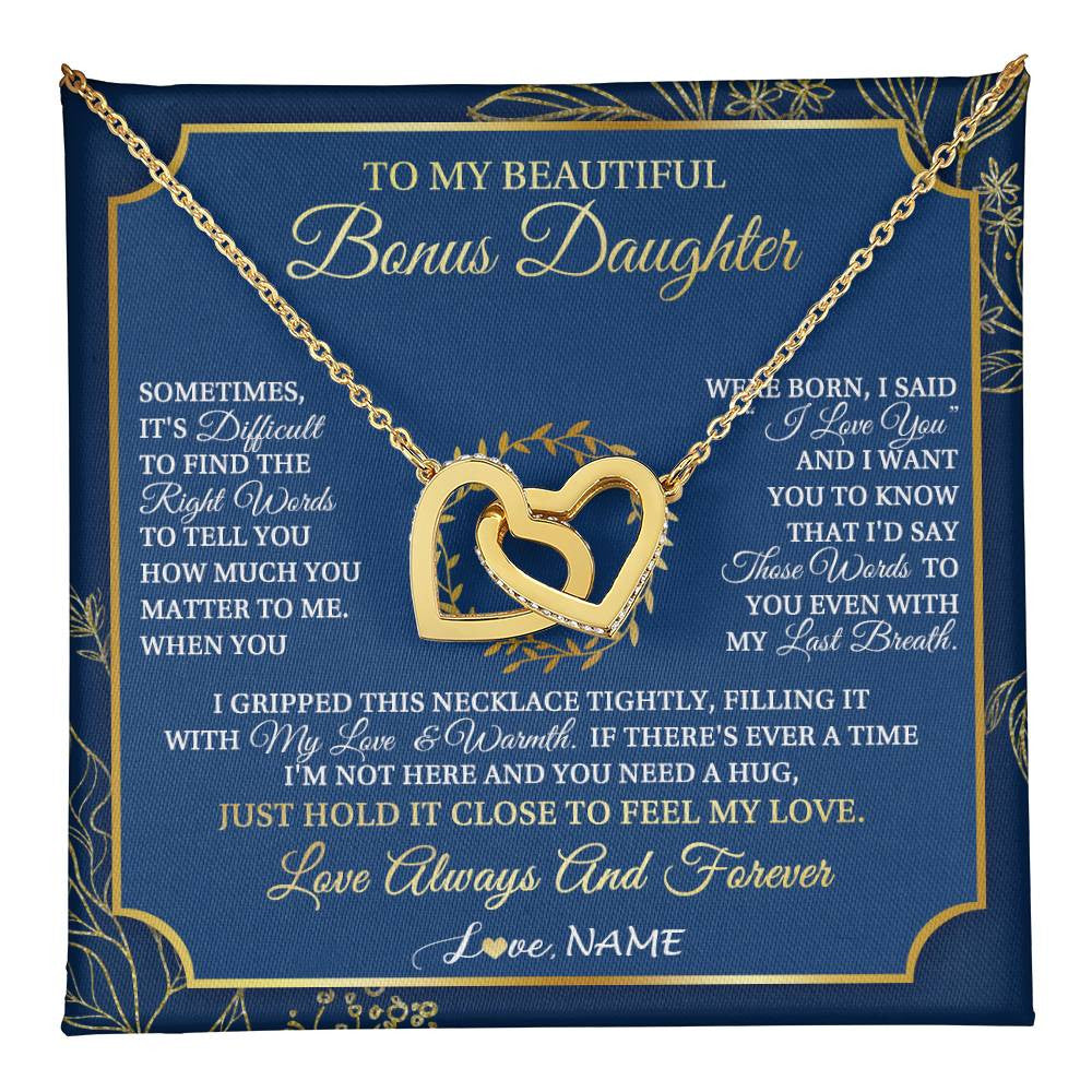 Interlocking Hearts Necklace 18K Yellow Gold Finish | 1 | Personalized To My Beautiful Bonus Daughter From Stepmom Dad I Gripped This Necklace Jewelry Birthday Gifts Christmas Customized Gift Box Message Card | teecentury
