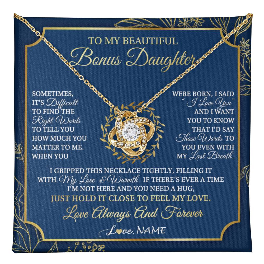 Love Knot Necklace 18K Yellow Gold Finish | 1 | Personalized To My Beautiful Bonus Daughter From Stepmom Dad I Gripped This Necklace Jewelry Birthday Gifts Christmas Customized Gift Box Message Card | teecentury