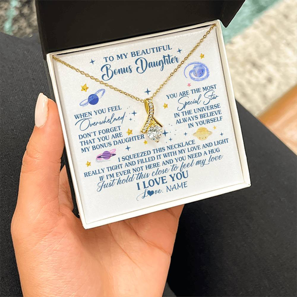 Alluring Beauty Necklace 18K Yellow Gold Finish | 2 | Personalized To My Beautiful Bonus Daughter Gifs From Bonus Mom Necklace Inspirational Stepddaughter Birthday Gifts Christmas Customized Gift Box Message Card | teecentury