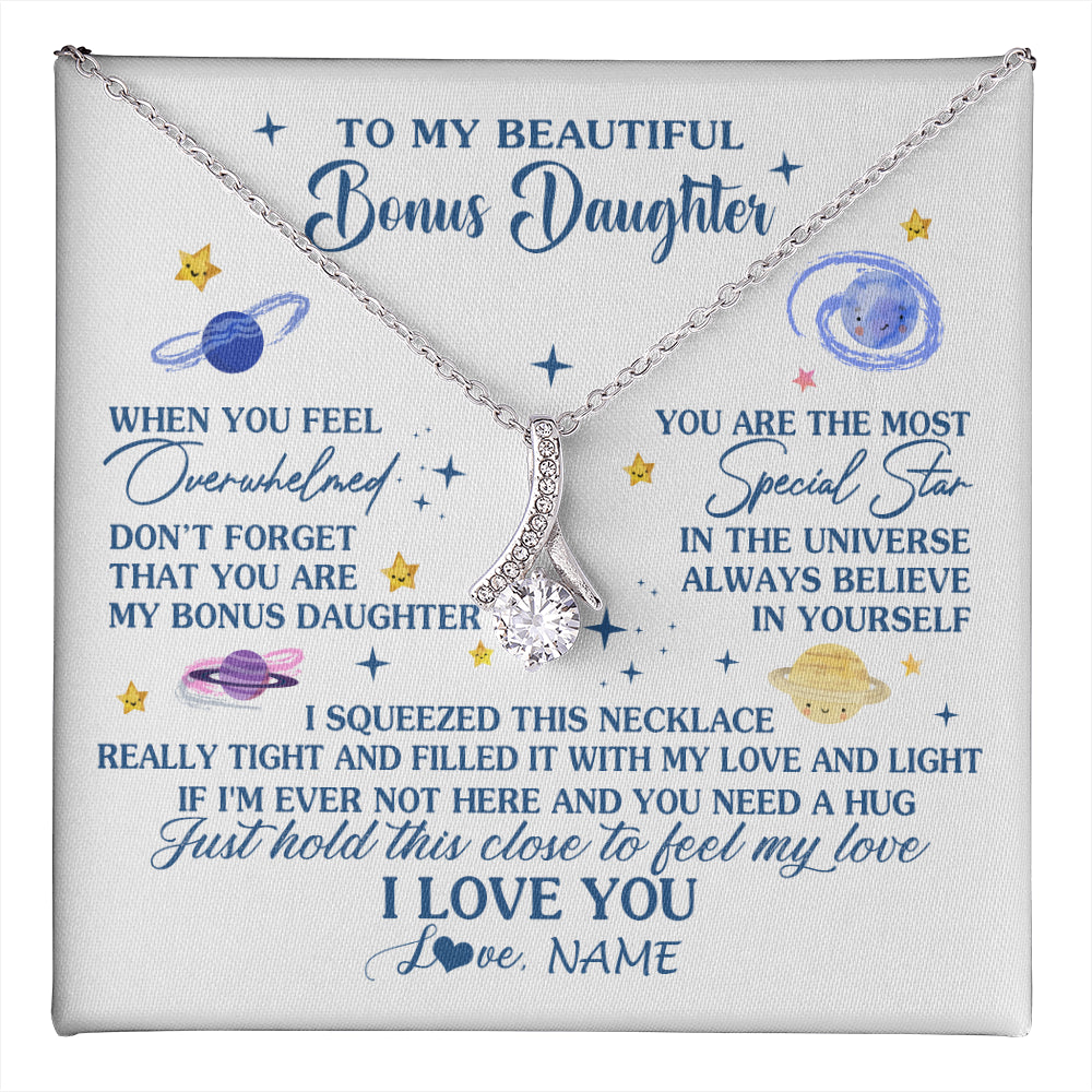 Alluring Beauty Necklace 14K White Gold Finish | 1 | Personalized To My Beautiful Bonus Daughter Gifs From Bonus Mom Necklace Inspirational Stepddaughter Birthday Gifts Christmas Customized Gift Box Message Card | teecentury