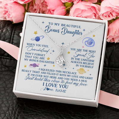 Alluring Beauty Necklace 14K White Gold Finish | 2 | Personalized To My Beautiful Bonus Daughter Gifs From Bonus Mom Necklace Inspirational Stepddaughter Birthday Gifts Christmas Customized Gift Box Message Card | teecentury