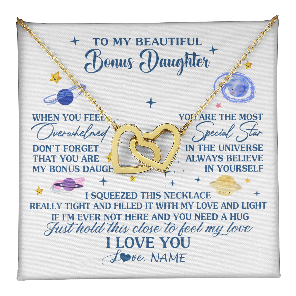 Interlocking Hearts Necklace 18K Yellow Gold Finish | 1 | Personalized To My Beautiful Bonus Daughter Gifs From Bonus Mom Necklace Inspirational Stepddaughter Birthday Gifts Christmas Customized Gift Box Message Card | teecentury