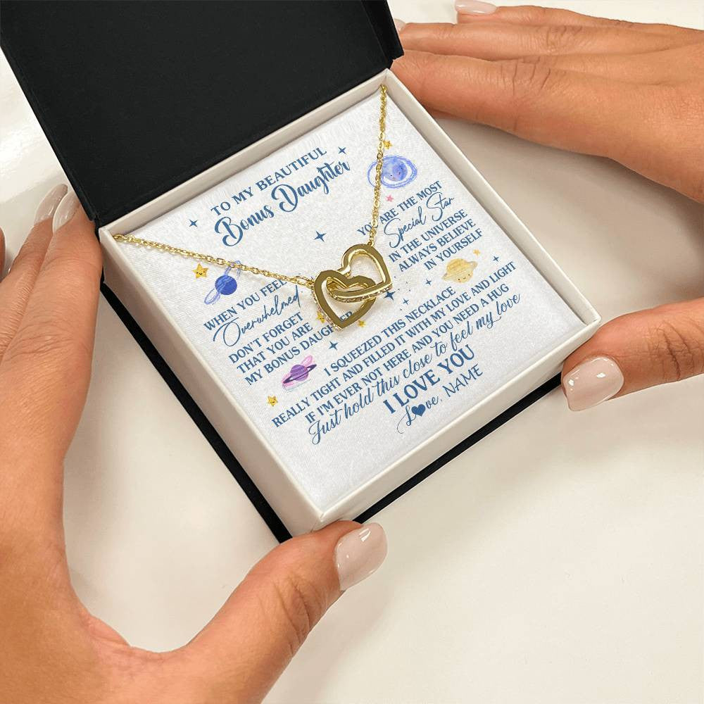 Interlocking Hearts Necklace 18K Yellow Gold Finish | 2 | Personalized To My Beautiful Bonus Daughter Gifs From Bonus Mom Necklace Inspirational Stepddaughter Birthday Gifts Christmas Customized Gift Box Message Card | teecentury
