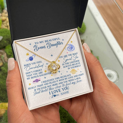 Love Knot Necklace 18K Yellow Gold Finish | 2 | Personalized To My Beautiful Bonus Daughter Gifs From Bonus Mom Necklace Inspirational Stepddaughter Birthday Gifts Christmas Customized Gift Box Message Card | teecentury