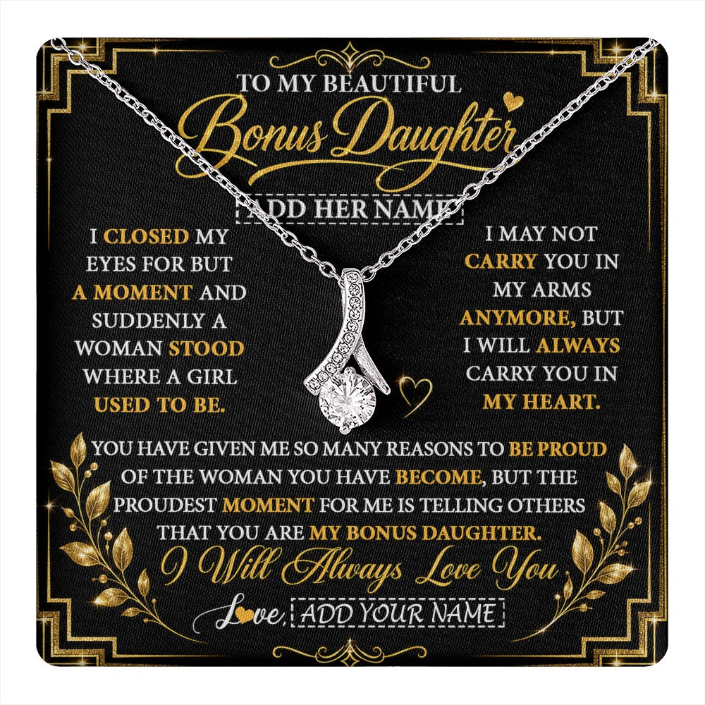 Alluring Beauty Necklace 14K White Gold Finish | 1 | Personalized To My Beautiful Bonus Daughter Gifts From Dad Mom Pendant Necklace I Close My Eyes Birthday Gifts Christmas Graduation Gift Box Message Card | https://teecentury.