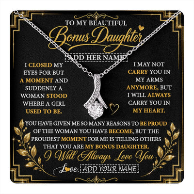 Alluring Beauty Necklace 14K White Gold Finish | 1 | Personalized To My Beautiful Bonus Daughter Gifts From Dad Mom Pendant Necklace I Close My Eyes Birthday Gifts Christmas Graduation Gift Box Message Card | https://teecentury.
