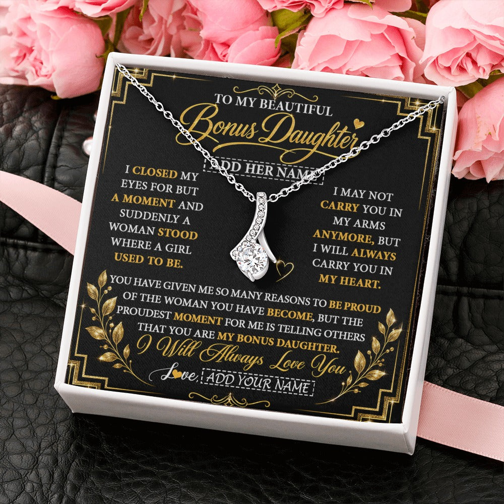 Alluring Beauty Necklace 14K White Gold Finish | 2 | Personalized To My Beautiful Bonus Daughter Gifts From Dad Mom Pendant Necklace I Close My Eyes Birthday Gifts Christmas Graduation Gift Box Message Card | https://teecentury.