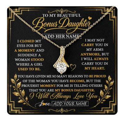 Alluring Beauty Necklace 18K Yellow Gold Finish | 1 | Personalized To My Beautiful Bonus Daughter Gifts From Dad Mom Pendant Necklace I Close My Eyes Birthday Gifts Christmas Graduation Gift Box Message Card | https://teecentury.