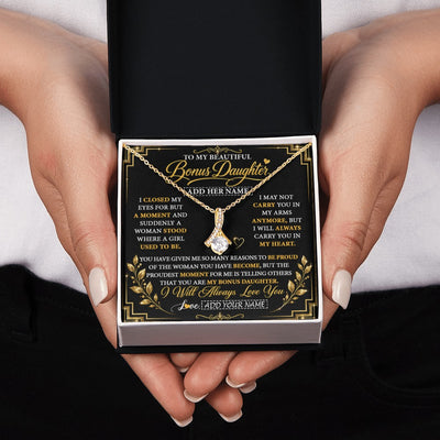 Alluring Beauty Necklace 18K Yellow Gold Finish | 2 | Personalized To My Beautiful Bonus Daughter Gifts From Dad Mom Pendant Necklace I Close My Eyes Birthday Gifts Christmas Graduation Gift Box Message Card | https://teecentury.
