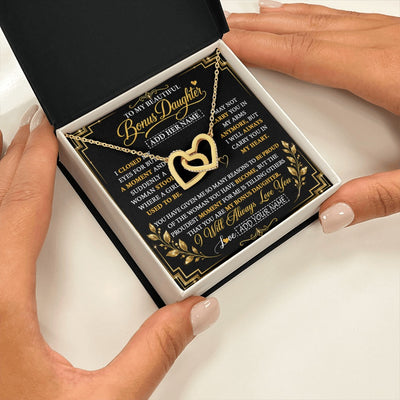 Interlocking Hearts Necklace 18K Yellow Gold Finish | 2 | Personalized To My Beautiful Bonus Daughter Gifts From Dad Mom Pendant Necklace I Close My Eyes Birthday Gifts Christmas Graduation Gift Box Message Card | https://teecentury.