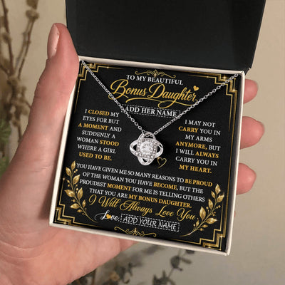 Love Knot Necklace 14K White Gold Finish | 2 | Personalized To My Beautiful Bonus Daughter Gifts From Dad Mom Pendant Necklace I Close My Eyes Birthday Gifts Christmas Graduation Gift Box Message Card | https://teecentury.