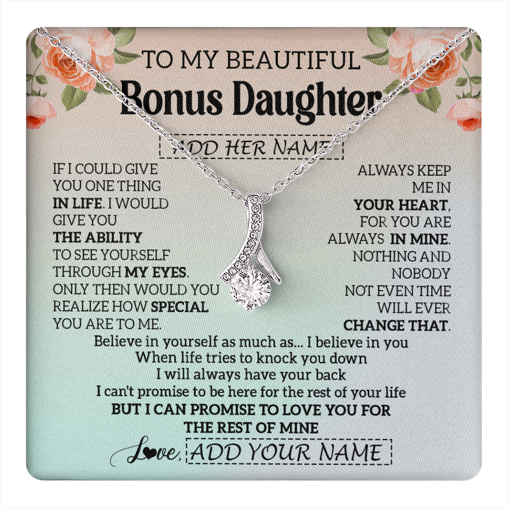 Alluring Beauty Necklace 14K White Gold Finish | 1 | Personalized To My Beautiful Bonus Daughter Gifts Necklace From Step Mom Love Jewelry For Stepddaughter Birthday Christmas Customized Gift Box Message Card | teecentury