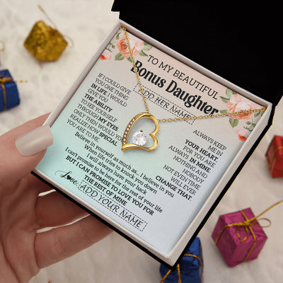 Forever Love Necklace 18K Yellow Gold Finish | 2 | Personalized To My Beautiful Bonus Daughter Gifts Necklace From Step Mom Love Jewelry For Stepddaughter Birthday Christmas Customized Gift Box Message Card | teecentury