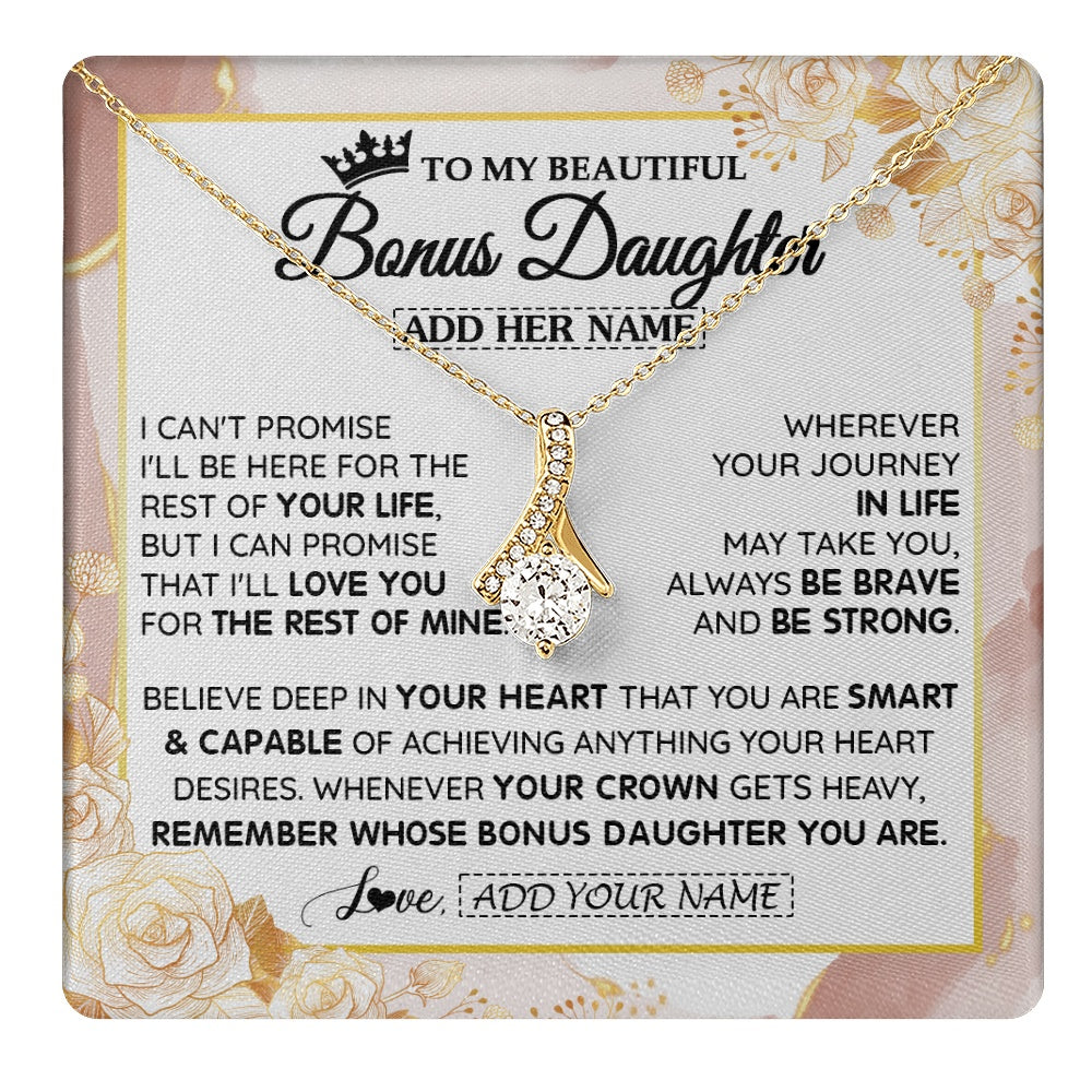 Alluring Beauty Necklace 18K Yellow Gold Finish | 1 | Personalized To My Beautiful Bonus Daughter Gifts Necklace From Stepmom Stepdad Crown Jewelry Present On Birthday Stepdaughter Christmas Gift Box Message Card | https://teecentury.