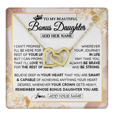 Interlocking Hearts Necklace 18K Yellow Gold Finish | 1 | Personalized To My Beautiful Bonus Daughter Gifts Necklace From Stepmom Stepdad Crown Jewelry Present On Birthday Stepdaughter Christmas Gift Box Message Card | https://teecentury.