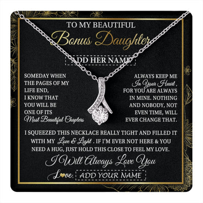 Alluring Beauty Necklace 14K White Gold Finish | 1 | Personalized To My Beautiful Bonus Daughter Gifts Necklace From Stepmom Stepdad Feel My Love For Adult Stepdaughter Christmas Graduation Gift Box Message Card | https://teecentury.