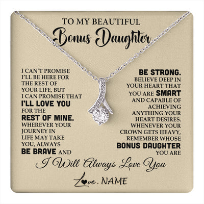 Alluring Beauty Necklace 14K White Gold Finish | 1 | Personalized To My Beautiful Bonus Daughter Gifts Necklace From Stepmom Stepdad Inspirational Birthday Gift For Stepddaughter Graduation Christmas Message Card | teecentury