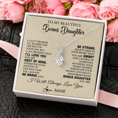 Alluring Beauty Necklace 14K White Gold Finish | 2 | Personalized To My Beautiful Bonus Daughter Gifts Necklace From Stepmom Stepdad Inspirational Birthday Gift For Stepddaughter Graduation Christmas Message Card | teecentury