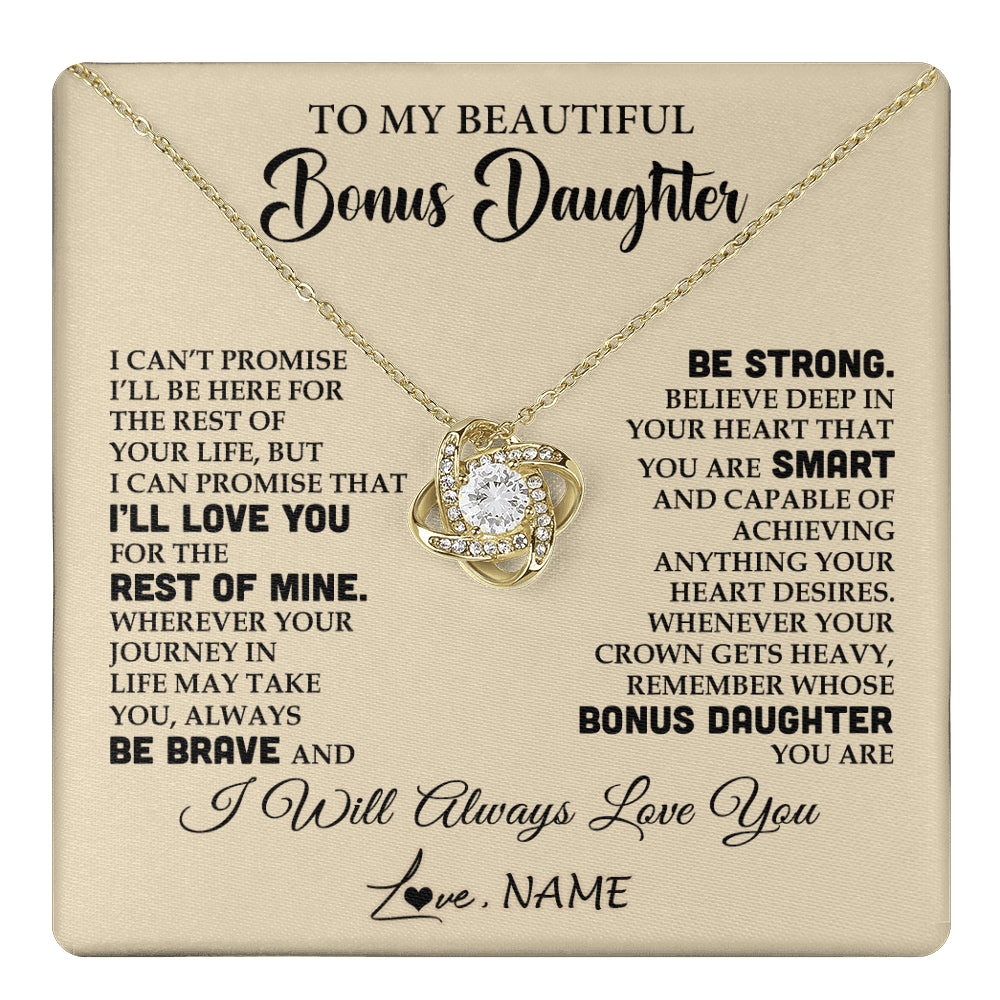 Love Knot Necklace 18K Yellow Gold Finish | 1 | Personalized To My Beautiful Bonus Daughter Gifts Necklace From Stepmom Stepdad Inspirational Birthday Gift For Stepddaughter Graduation Christmas Message Card | teecentury