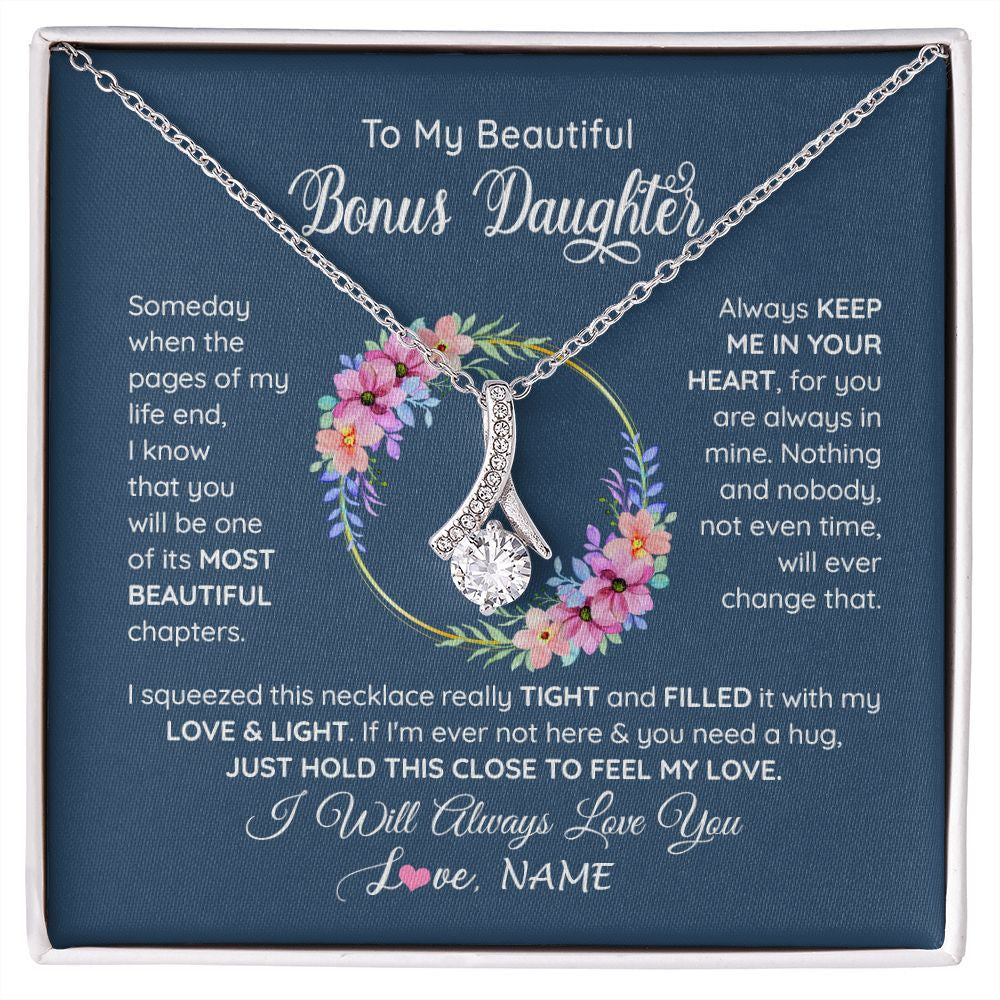 Alluring Beauty Necklace | Personalized To My Beautiful Bonus Daughter Necklace From Bonus Mom Someday When The Pages Bonus Daughter Birthday Christmas Customized Gift Box Message Card | teecentury