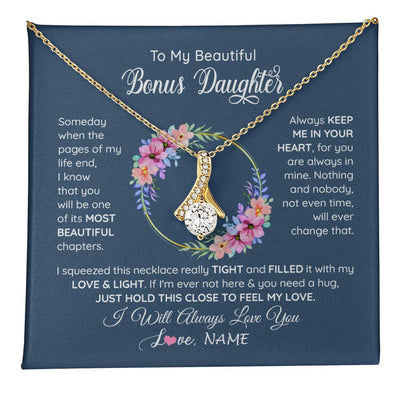 Alluring Beauty Necklace 18K Yellow Gold Finish | 1 | Personalized To My Beautiful Bonus Daughter Necklace From Bonus Mom Someday When The Pages Bonus Daughter Birthday Christmas Customized Gift Box Message Card | teecentury